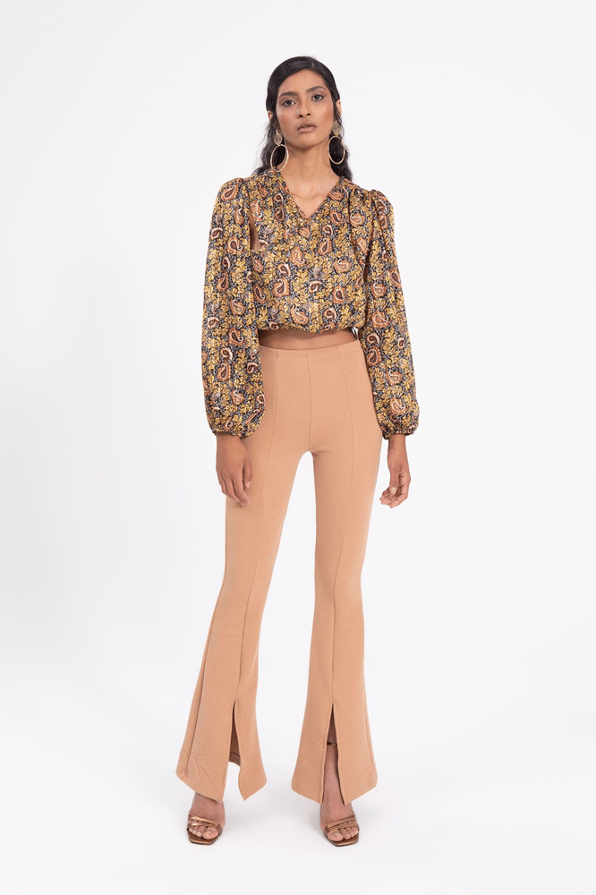 بنطلون بفتحة جانبية – bsl – بيج – أكريليك  – مقاس XS إلى L - صنع في تركيا