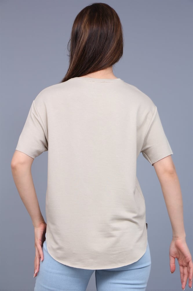 تي شيرت نسائي – modacan toptan – بيج – قطن جيرسيه – S - M - L- XL – صنع في تركيا