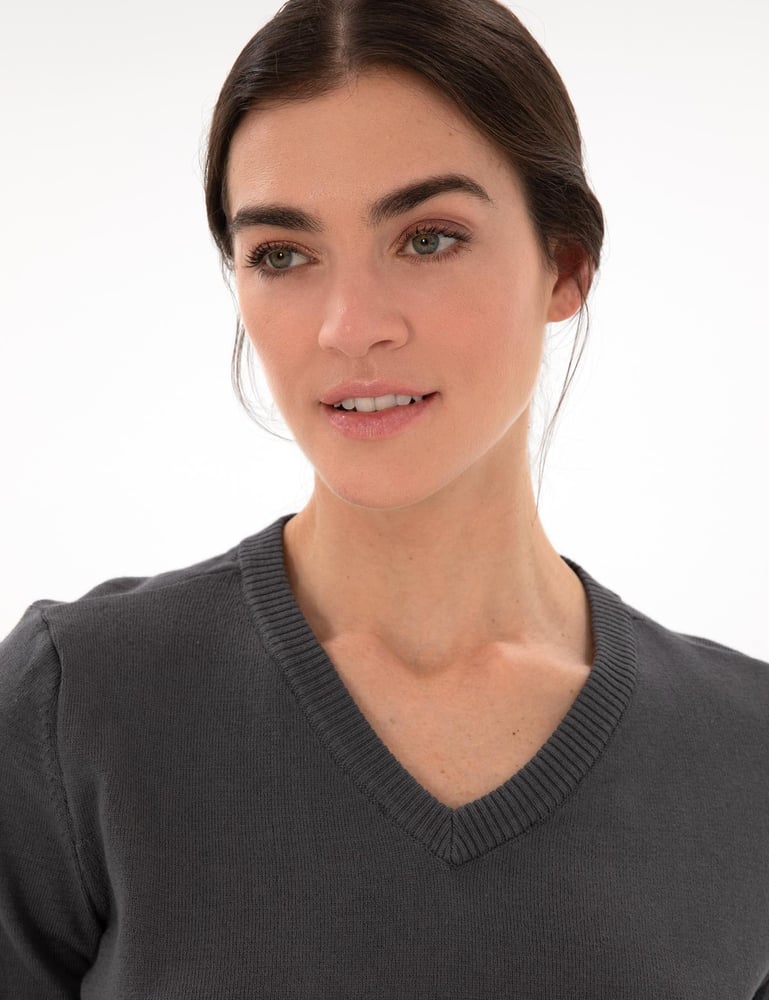 كنزة نسائية – pierre cardin – ياقة V – قطن – رمادي داكن– S-XL – صنع في تركيا