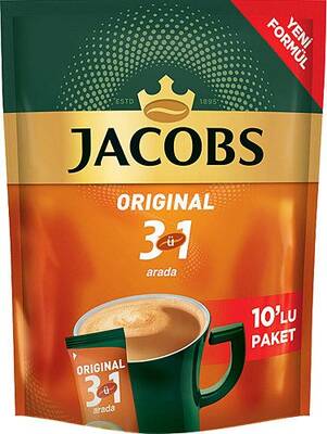 قهوة سريعة التحضير – JACOBS – مبيض وسكر (3 في 1) – 10 أظرف – Made in Turkey