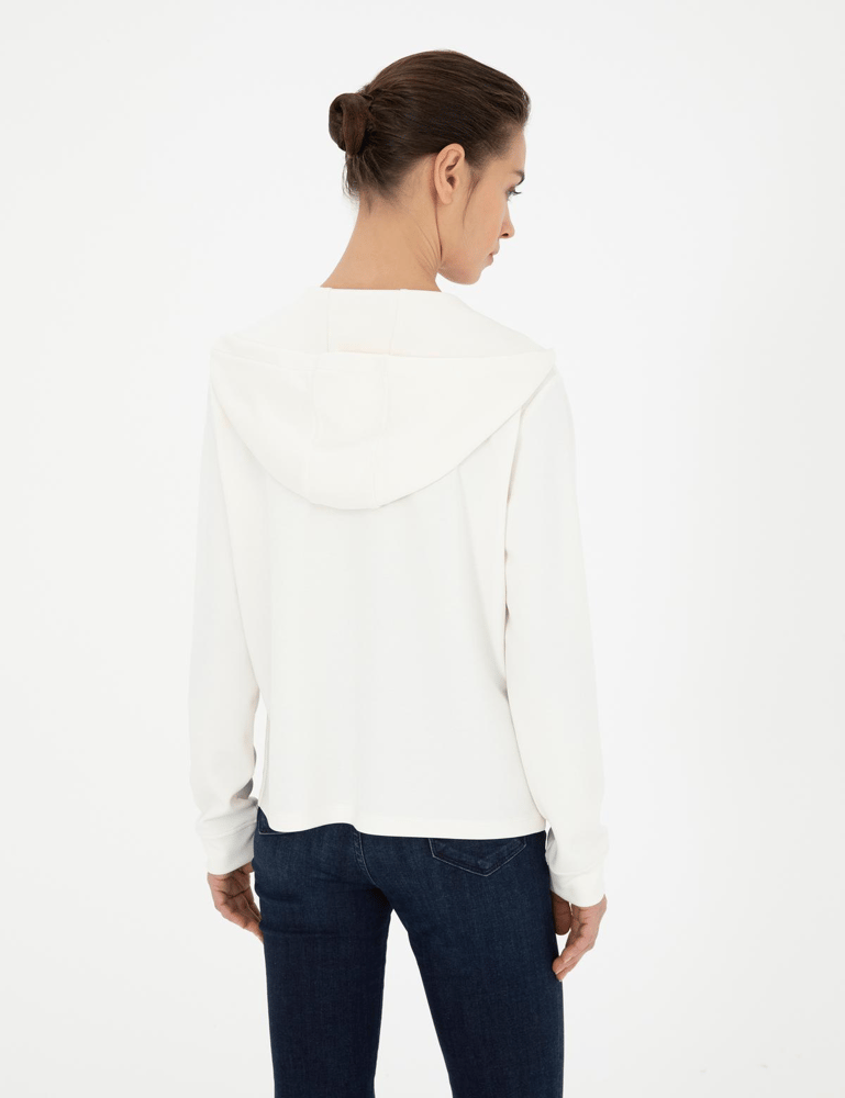 سويت شيرت نسائي – pierre cardin – غطاء للرأس – قطن محبوك – أبيض كريمي – S-XL – صنع في تركيا