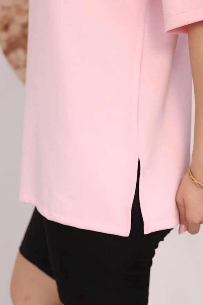 تي شيرت نسائي طويل – modacan toptan – وردي – قطن سنجل جيرسيه – S-M-L-XL – صنع في تركيا