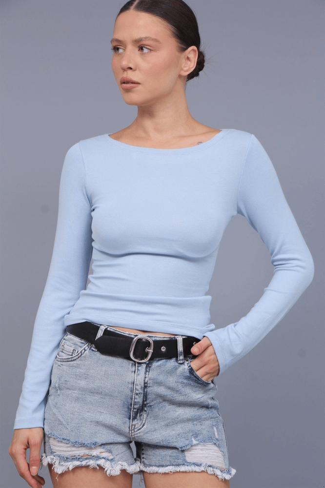 توب نسائي – modacan toptan – أزرق فاتح – قماش ريب – Made in Turkey - S-L