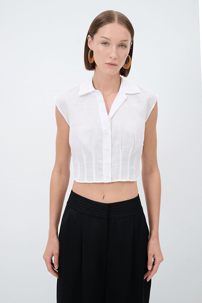 قميص نسائي – ADL – ابيض – كتان – XS S M L XL XXL- صنع في تركيا