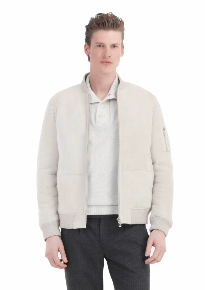 جاكيت جلدي رجالي – Ramsey – بيج – ياقة منتصبة – جلد غنم -  S، M، L، XL، XXL، XXXL - صنع في تركيا