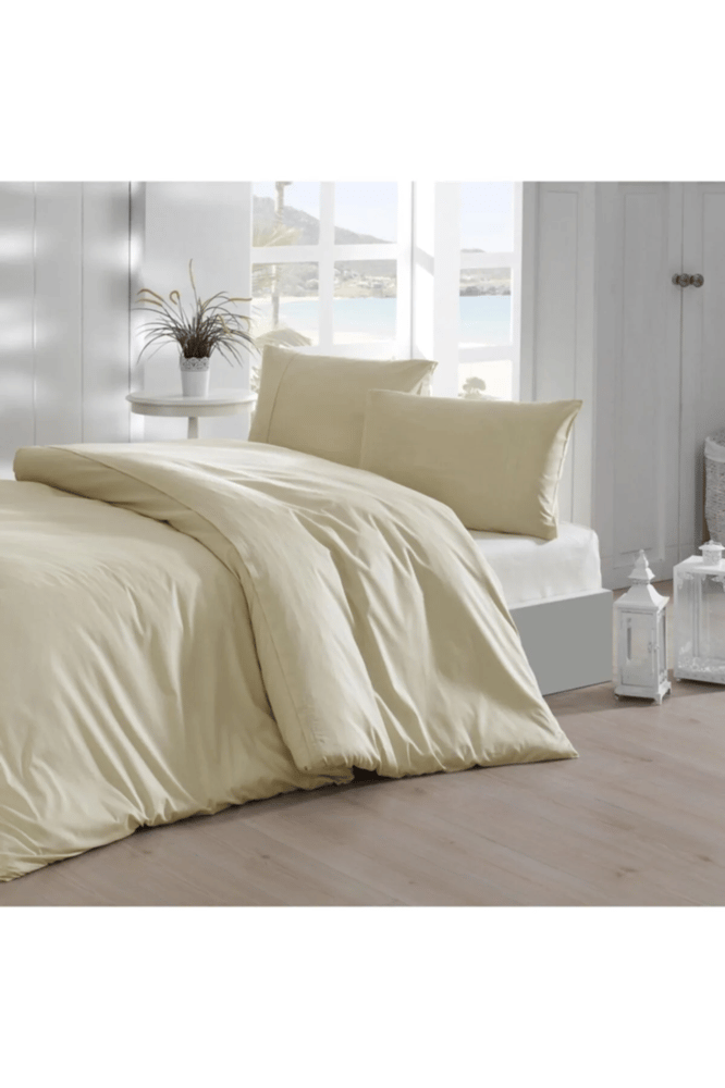 طقم غطاء لحاف – mendereshome – بيج ساده – قطن – مقاس مزدوج كبير 4 قطع
