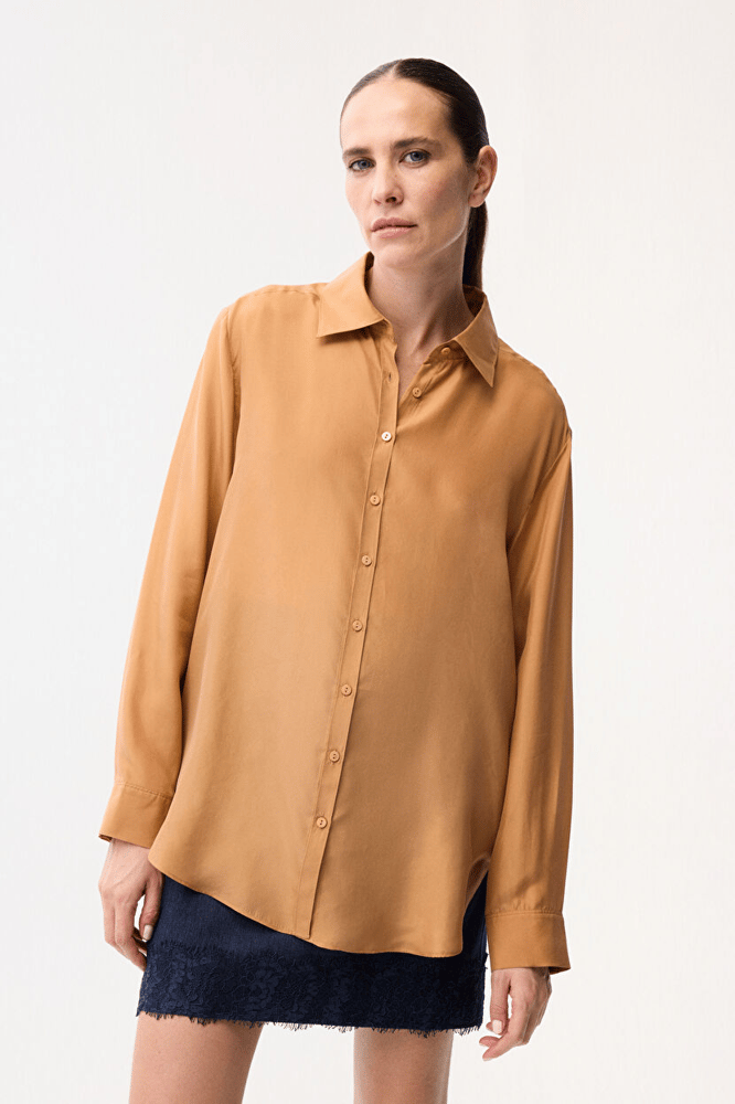قميص نسائي – ADL – خردلي – حرير – XS S M L XL XXL- صنع في تركيا