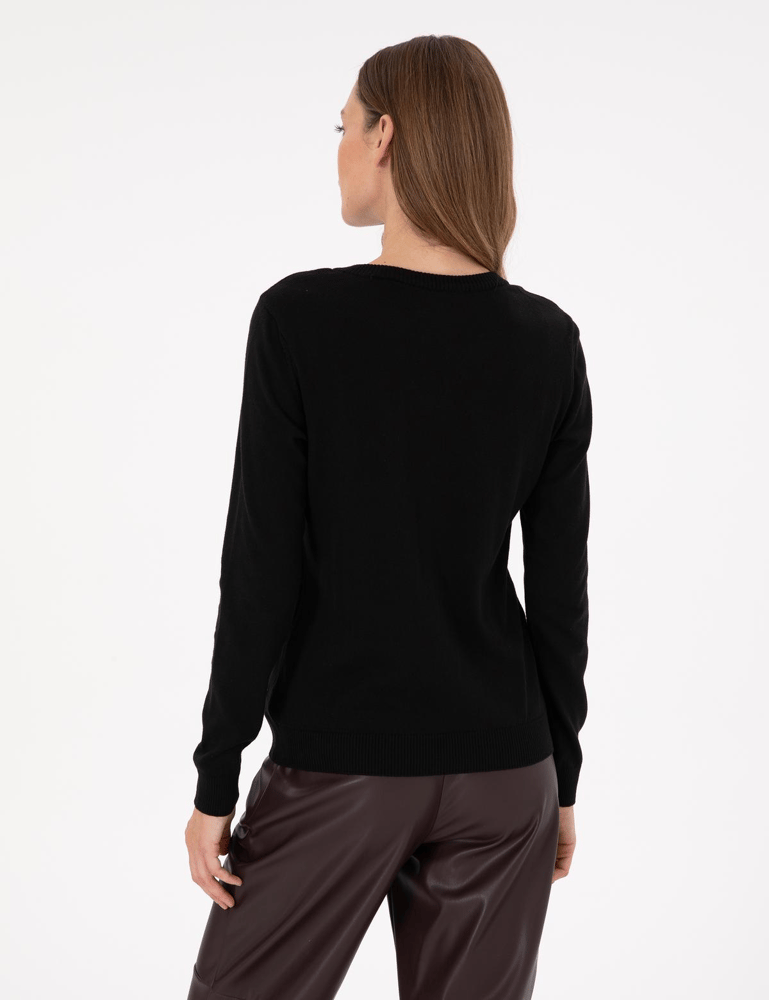 كنزة نسائية – pierre cardin – ياقة V – قطن – سوداء – S-XL – صنع في تركيا