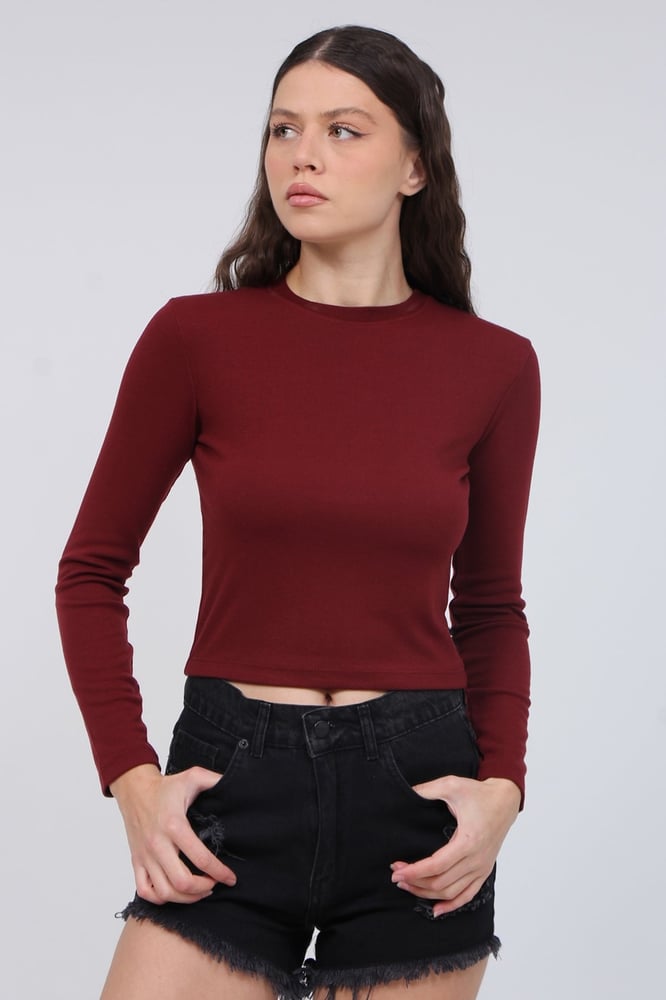 توب نسائي – modacan toptan – برغندي – قماش ريب – Made in Turkey - S-L