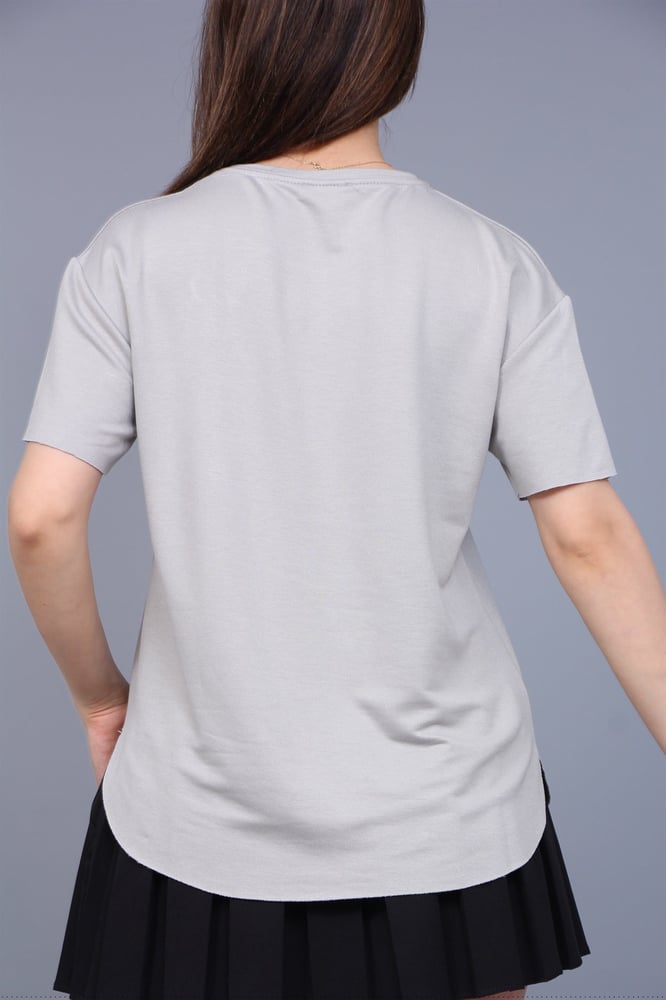 تي شيرت نسائي – modacan toptan – رمادي – قطن جيرسيه – S - M - L- XL – صنع في تركيا