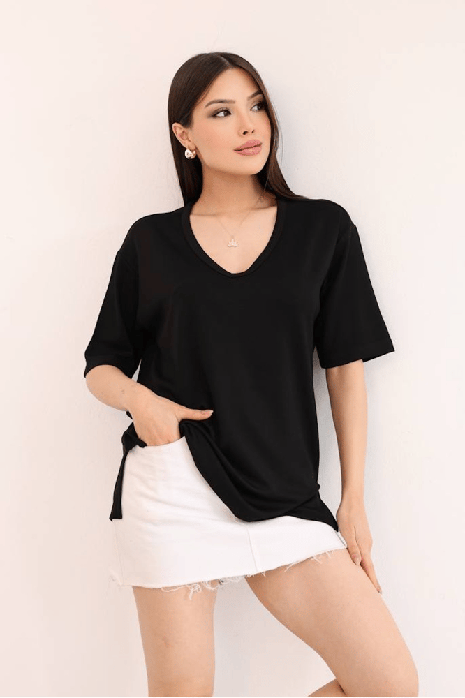 تي شيرت نسائي – modacan toptan – اسود – قطن ليكرا –  S-M-L-XL – صنع في تركيا