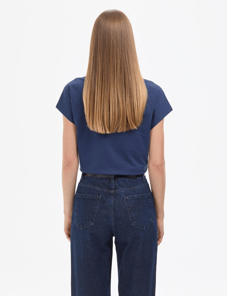 تي شيرت نسائي – pierre cardin – ياقة سبعة – قطن – كحلي – S-XL – صنع في تركيا