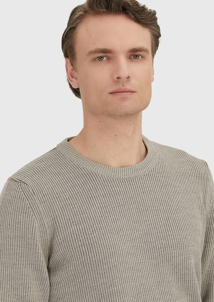 كنزة صوفية رجالية – Ramsey – بيج بنمط سالونيك – ياقة دائرية – صوف -  S، M، L، XL، XXL، XXXL - صنع في تركيا
