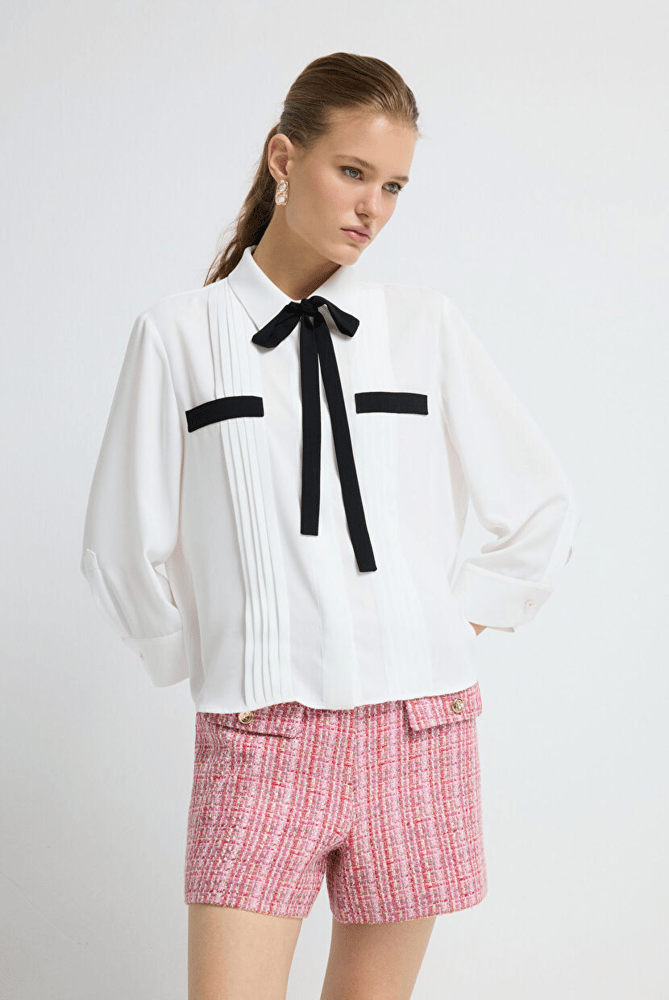 قميص نسائي – ADL – ابيض - كريب – XS S M L XL XXL- صنع في تركيا