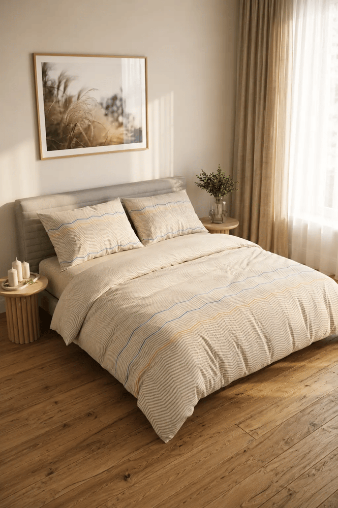 طقم غطاء لحاف – mendereshome – بيج بنقشة زجزاج – قطن – مقاس مزدوج