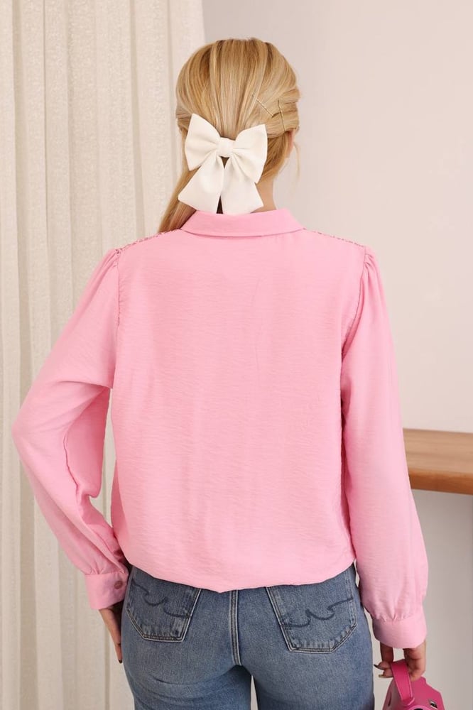 بلوزة نسائية – modacan toptan – وردي – كريب –  S-M-L-XL – صنع في تركيا