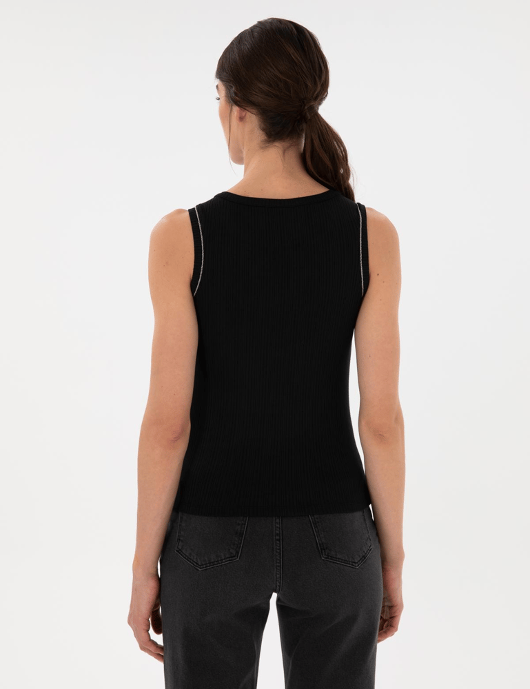 بلوزة نسائية – pierre cardin – قصة ضيقة – تريكو مضلع – اسود – S-XL – صنع في تركيا