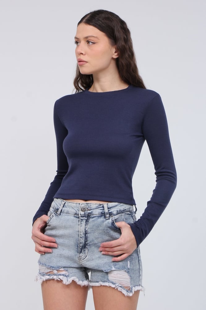 بلوزة نسائية – modacan toptan – كحلي  – قماش ريب – Made in Turkey - S-L