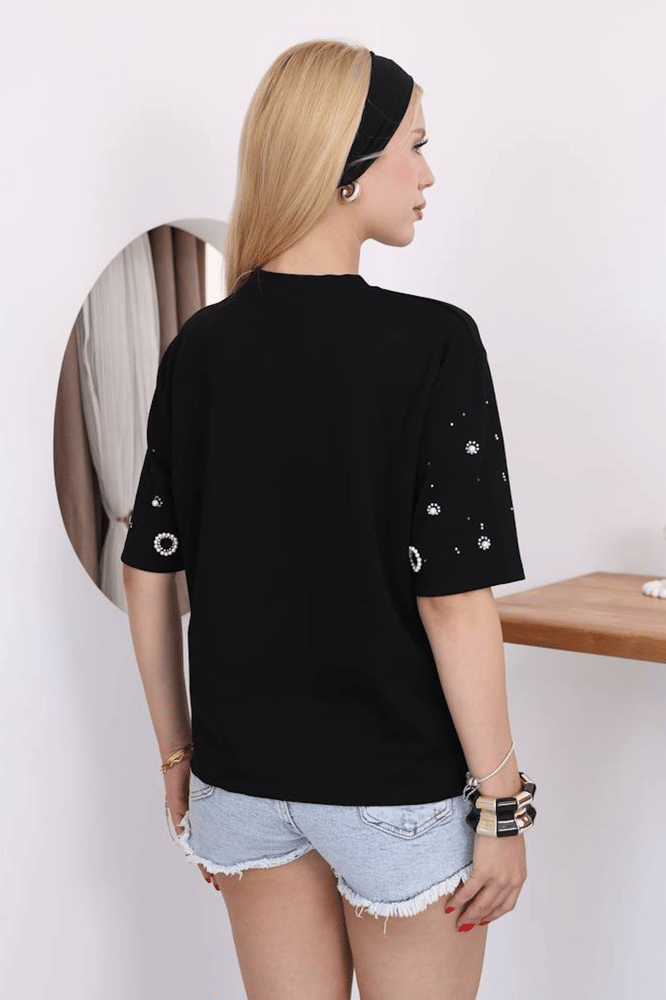 تي شيرت نسائي – modacan toptan – اسود – قطن جيرسيه – S-M-L-XL – صنع في تركيا