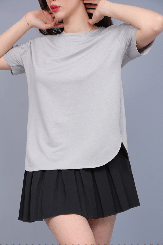 تي شيرت نسائي – modacan toptan – رمادي – قطن جيرسيه – S - M - L- XL – صنع في تركيا