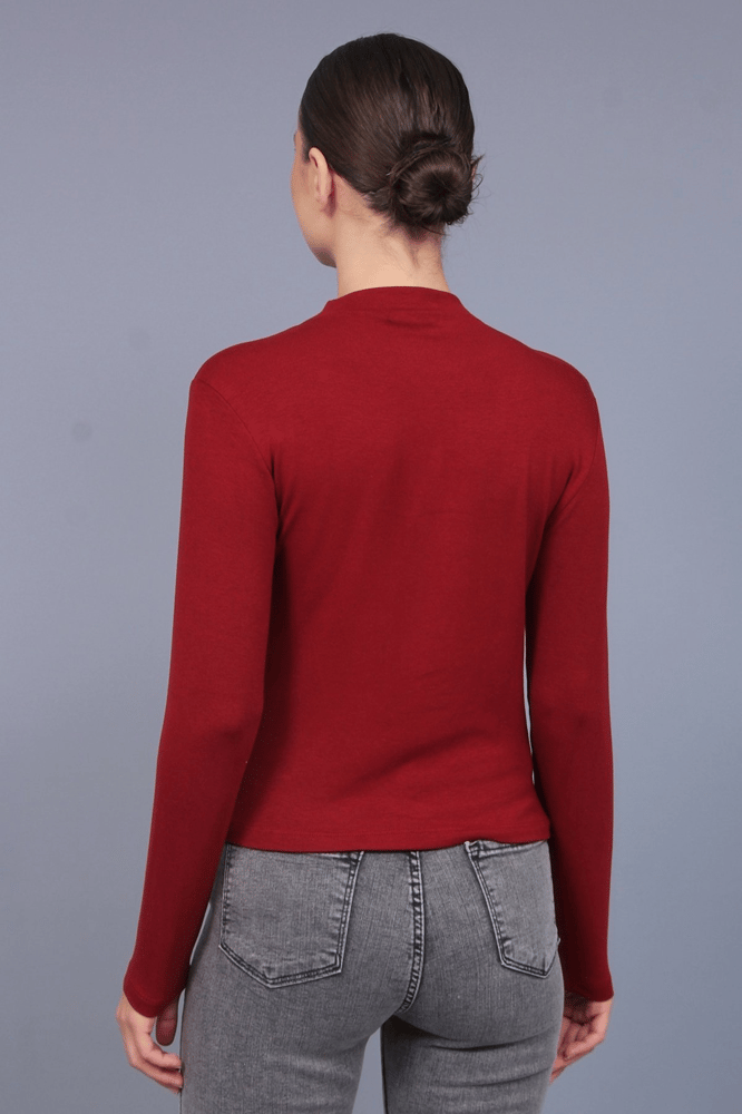 توب نسائي – modacan toptan – خياطة أمامية بارزة – مودال – برغندي – Made in Turkey - S-L