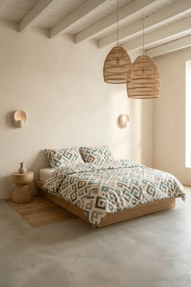 طقم غطاء لحاف – mendereshome – بيج بنقوش هندسية – قطن – مقاس مفرد قطعت