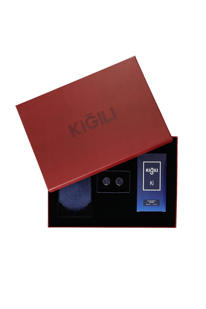 طقم هدايا رجالي – Kiğılı – سادة – 3 قطع – ربطة عنق وأزرار أكمام وعطر 100 مل – صنع في تركيا