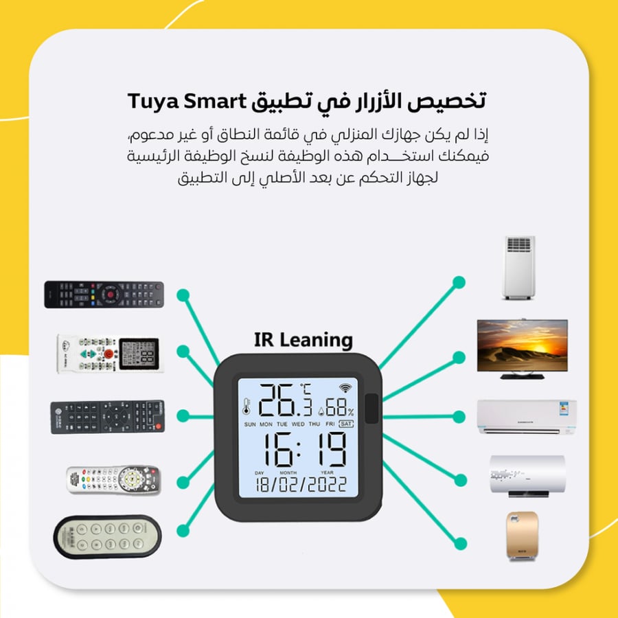 وحدة تحكم IR مع شاشة ومستشعر حرارة ورطوبة