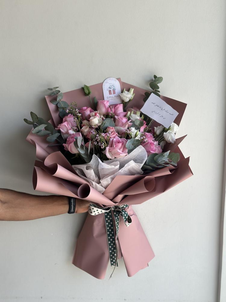 بوكية ورد درجات البنك || Pink  bouquet