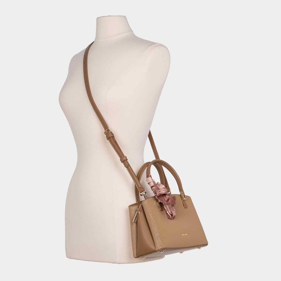 Small women's bag with a bow, brown color