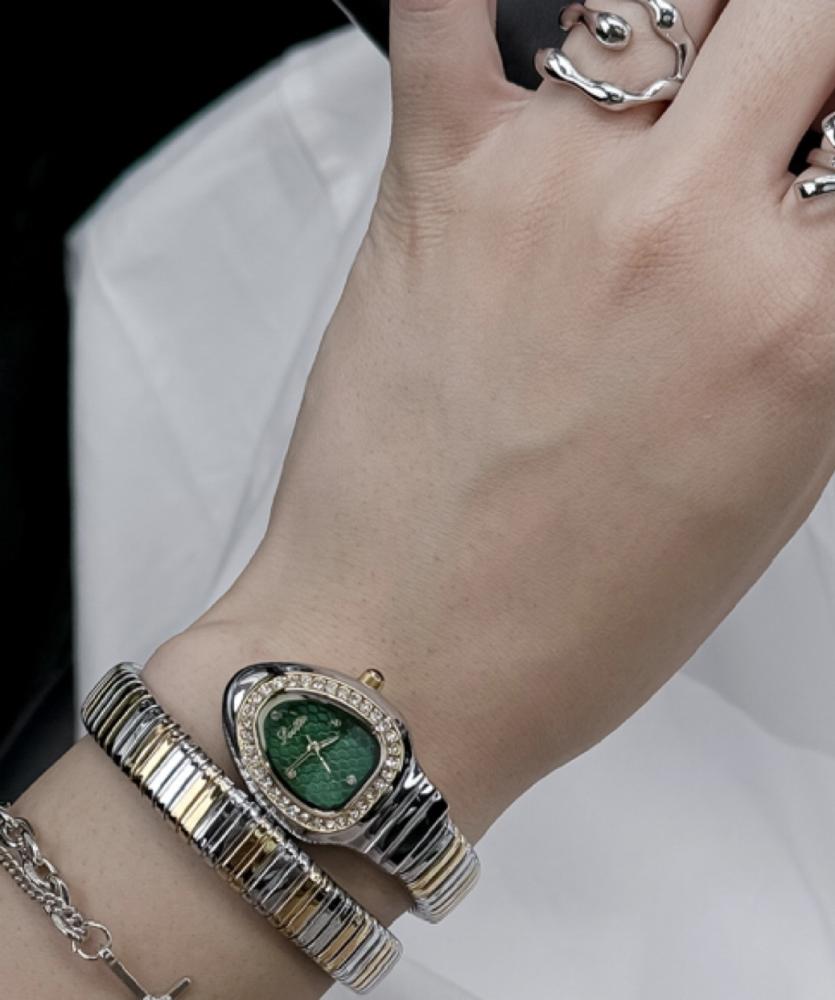 Women's watch, gold and silver mixed, with green dial