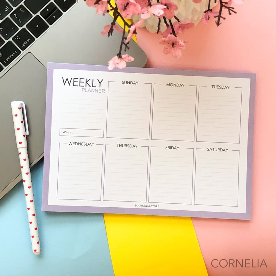 تقويم أسبوعي منظم أجندة غير مؤرخ  -Weekly Planner -Purple