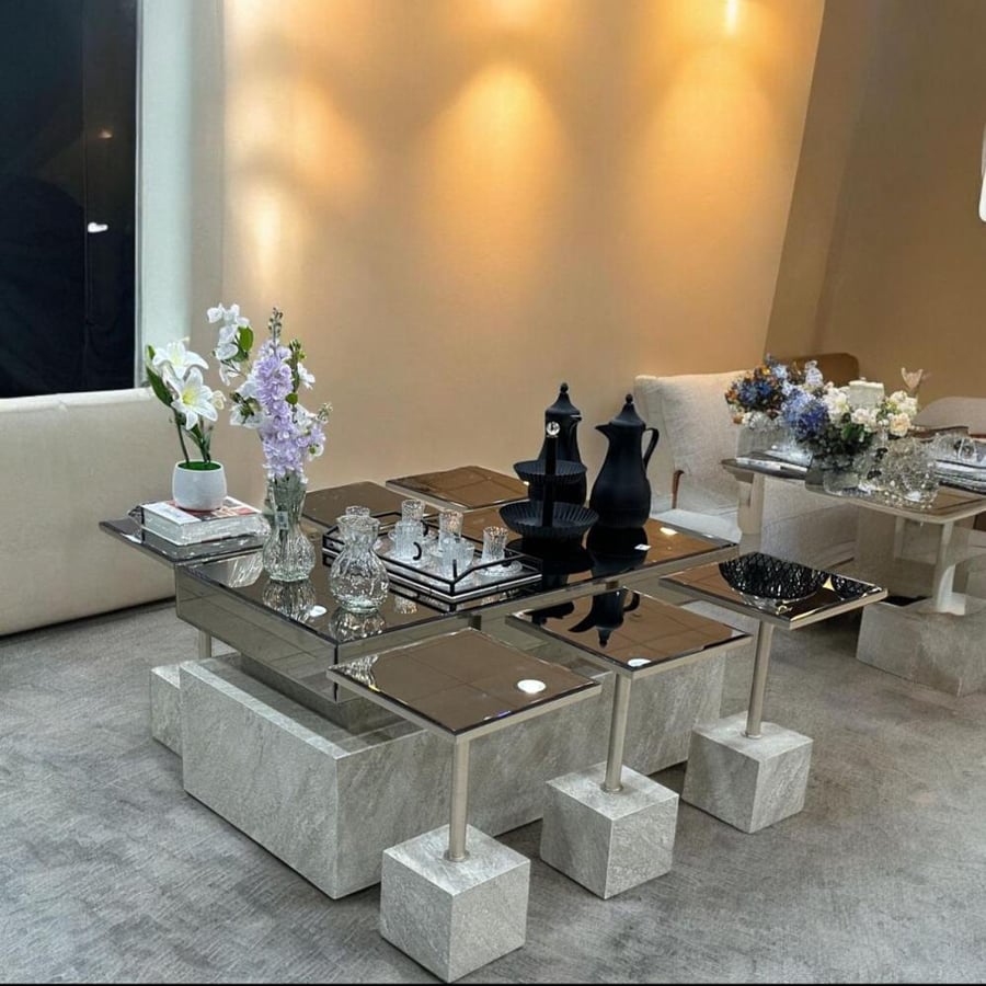 طاوله بديل رخام مع 6 خدمه