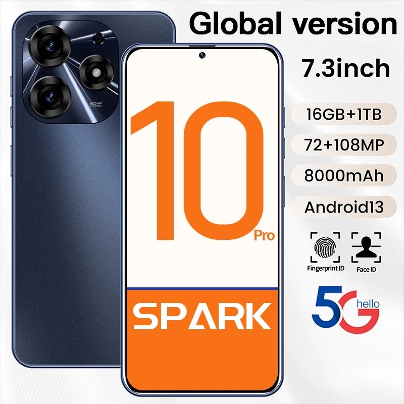 هاتف Spark10 Pro 5G لون أسود رام 16 غيغا تخزين 1T بطارية 8000 ملي أمبير
