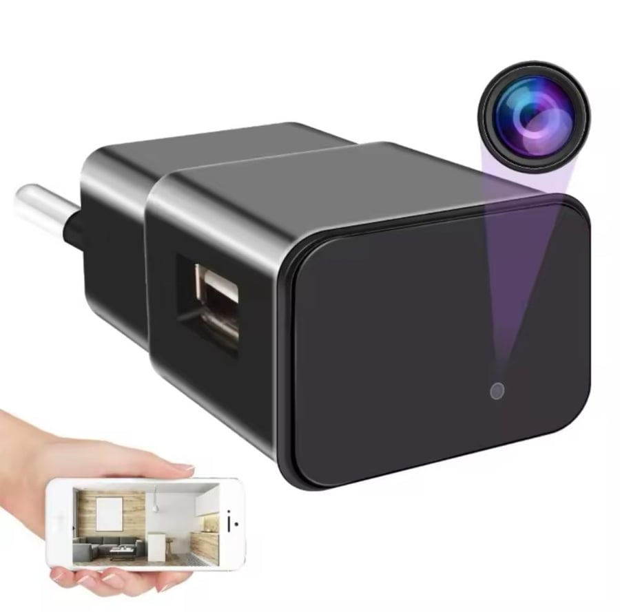 شاحن جوال بكاميرا مخفية USB 1080P لمراقبة المنزل تعمل على جميع الأجهزة الاكترونية.  Mobile charger with a hidden camera for home monitoring that works with both iOS and Android devices.