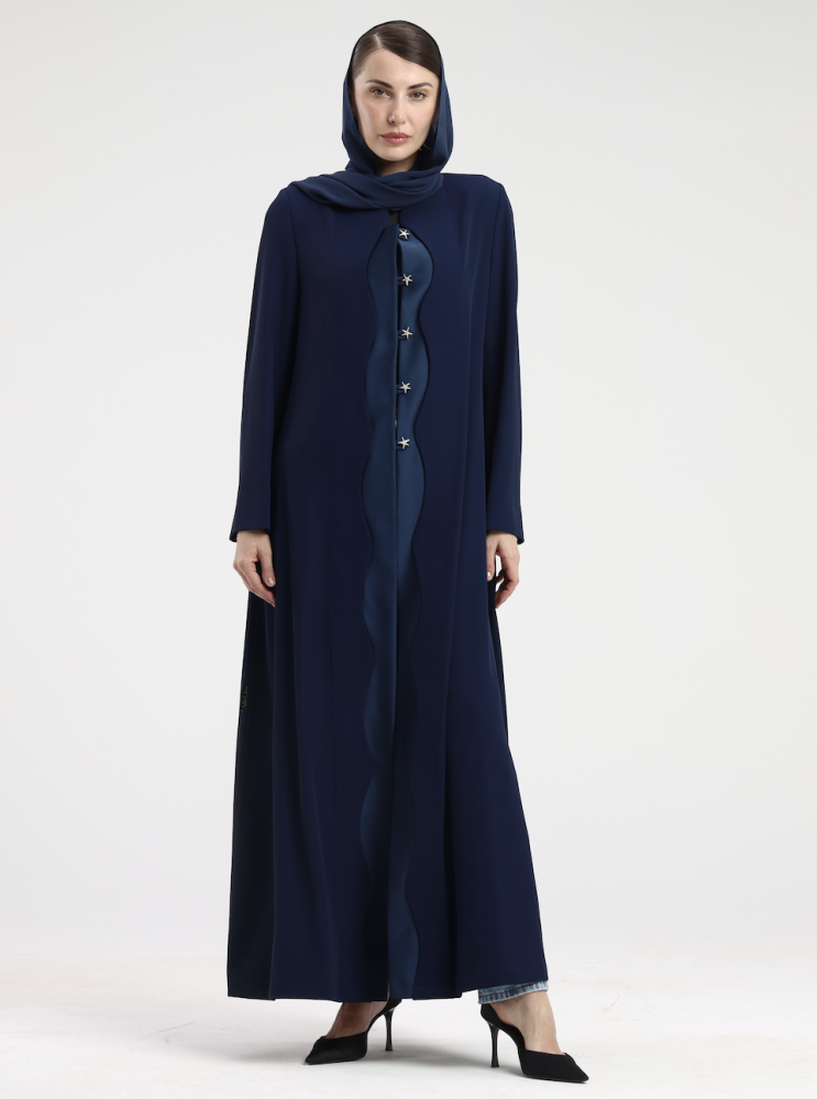 AB0128- عباية بليزر كريب مموج كريب مع تفتة