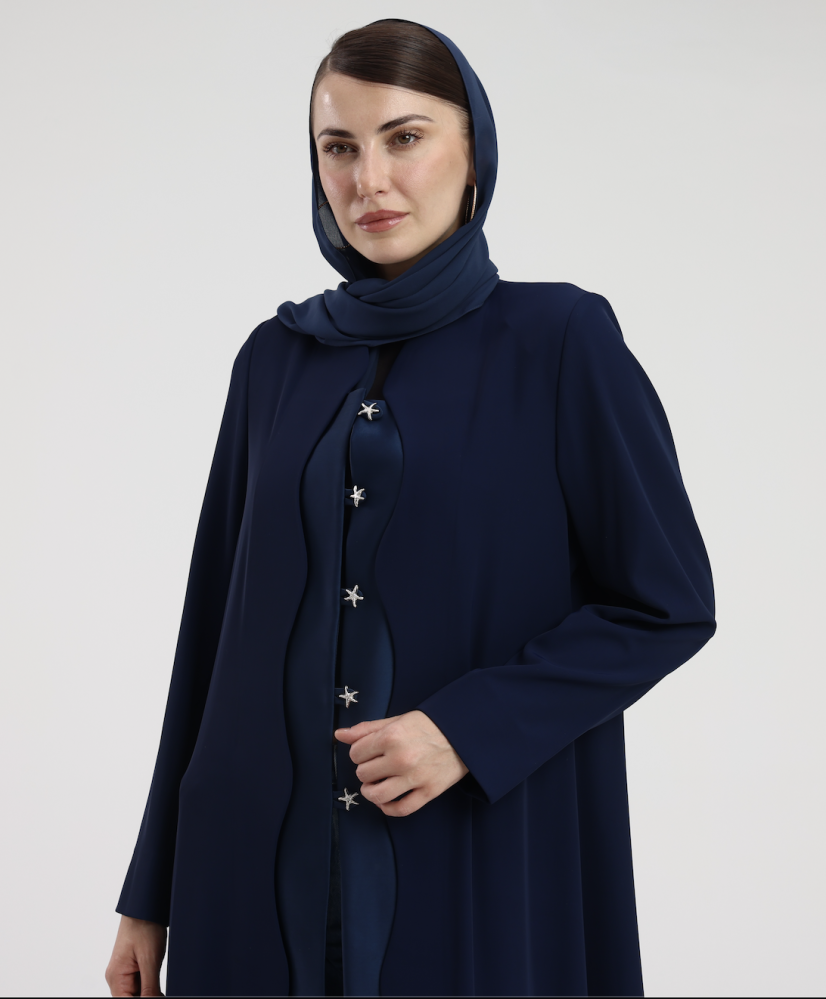AB0128- عباية بليزر كريب مموج كريب مع تفتة