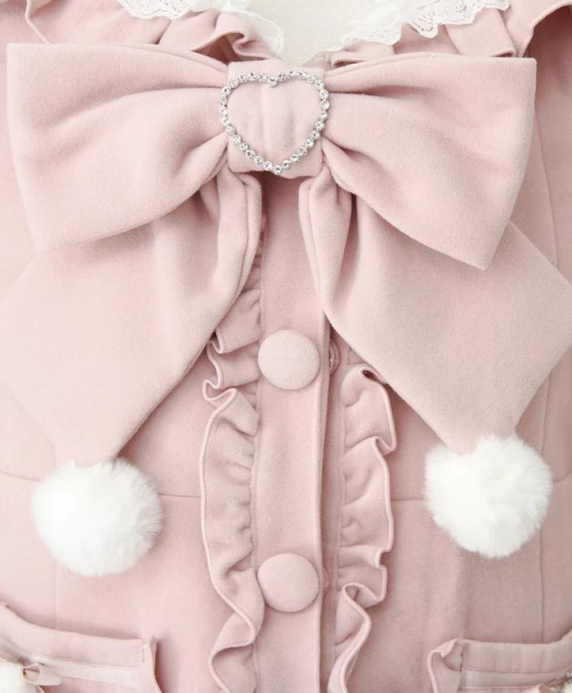 [حجز - قادمة خلال 4 اسابيع] معطف جيراي كي بياقة بحارة وفيونكات بوم بوم | Jirai Kei Pom-Pom Ribbon Sailor Collar Frill Coat