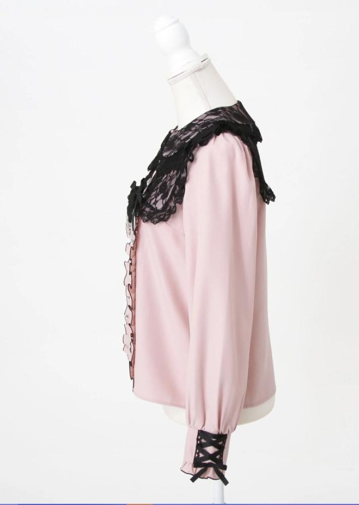 [حجز - قادمة خلال 4 اسابيع] بلوزة الدانتيل والفيونكات | Lace-up Ribbon Frill Top