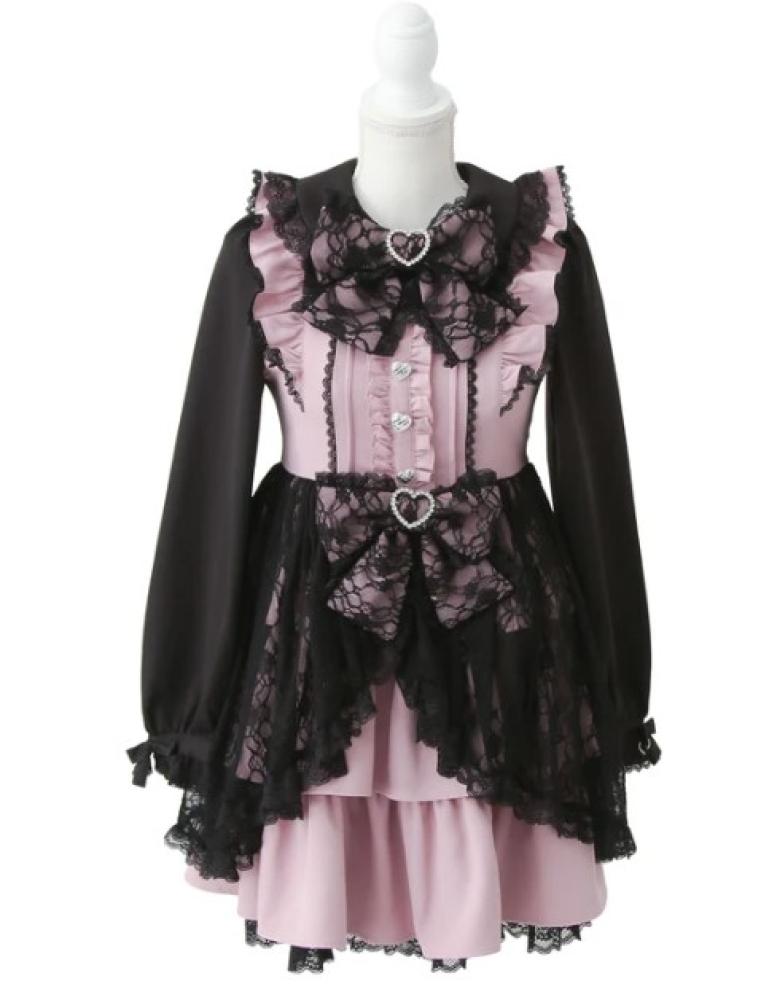[حجز - قادمة خلال 4 اسابيع]  فستان لوليتا بطبقات الدانتيل والفيونكات وقلوب لامعة | Lace Cache-Coeur Frill Dress