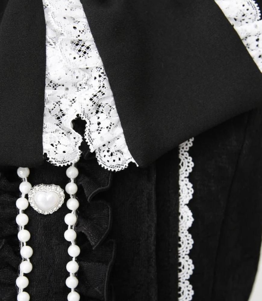 [حجز - قادمة خلال 4 اسابيع] طقم جيراي كي بدانتيل القلوب واللؤلؤ | Jirai Kei Heart Lace Pearl Bejeweled Set