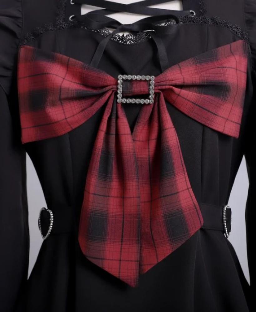 [حجز - قادمة خلال 4 اسابيع]طقم جيراي كي بفيونكة كبيرة واربطه دانتيل وحزام القلب | Jirai Kei Lace-Up Big Ribbon Heart Belt Set-Up