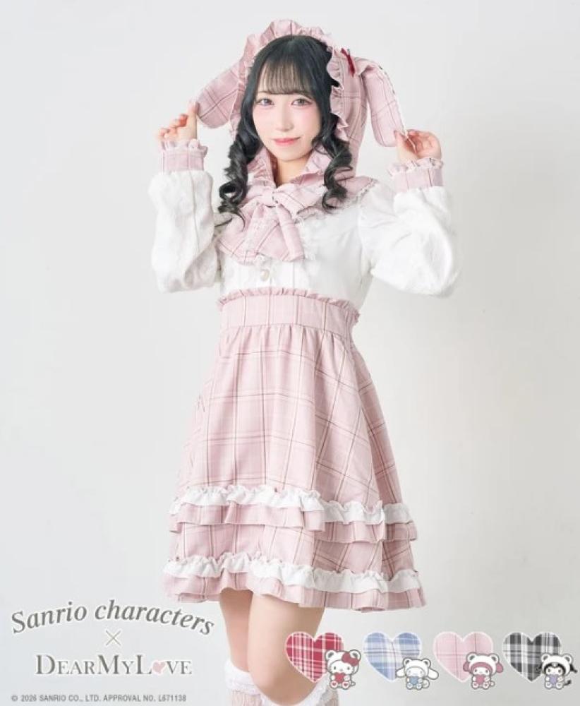 [حجز - قادمة خلال 4 اسابيع] فستان ايدول سانريو باذان الشخصيات والفيونكات | Sanrio Characters × DearMyLove Narikiri Idol Dress
