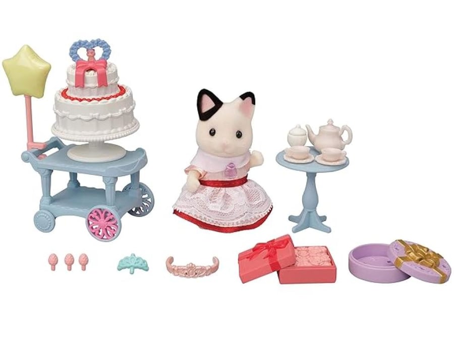 [حجز-يصل خلال شهر ] سيلفانين فاملي طقم حفلة الحلويات مع القطة | Sylvanian Families Doll Sweet Party Set - Charcoal Cat Girl - DF-21