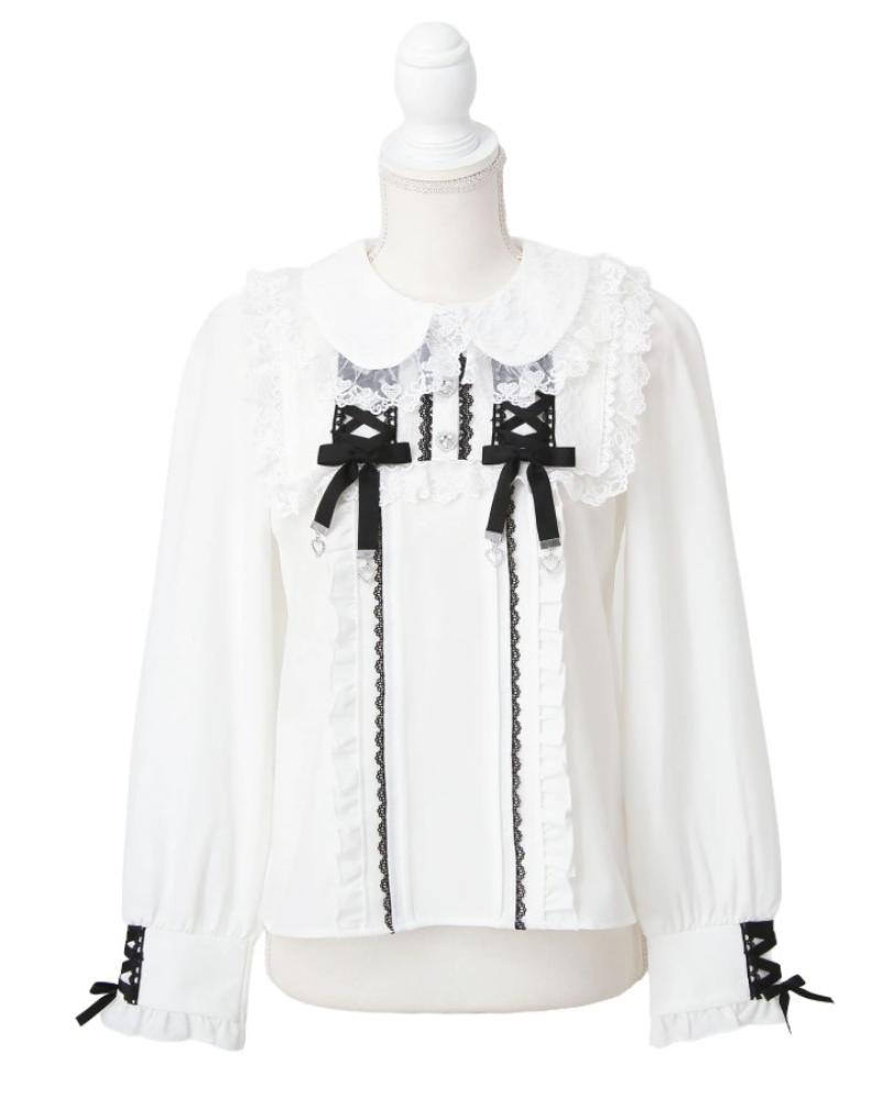 [حجز - قادمة خلال 4 اسابيع] بلوزة الدانتيل والفيونكات | Lace-up Ribbon Frill Top