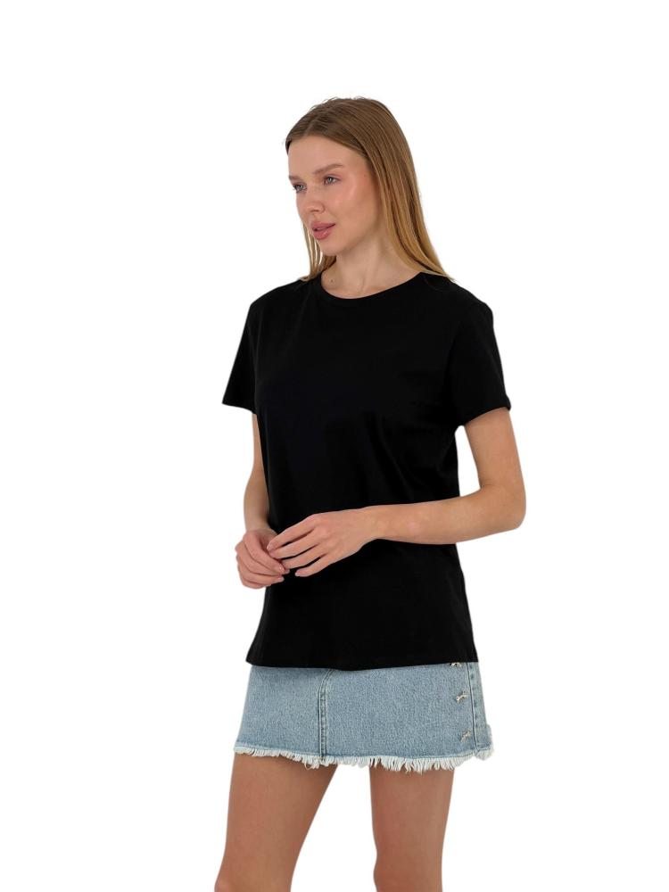 Black 100% cotton T-shirt with round neckline - Turkish manufacturing
