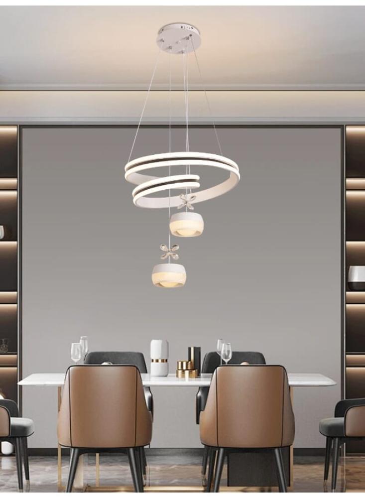 ثريا علاقي مودرن LED أكريليك حديثة 6627، بتصميم حلزوني مع لمبين LED، 80 واط، 3 مستويات إضاءة، طول قابل للتعديل 90 سم، مثالية لغرف المعيشة، غرفة الطعام والممرات