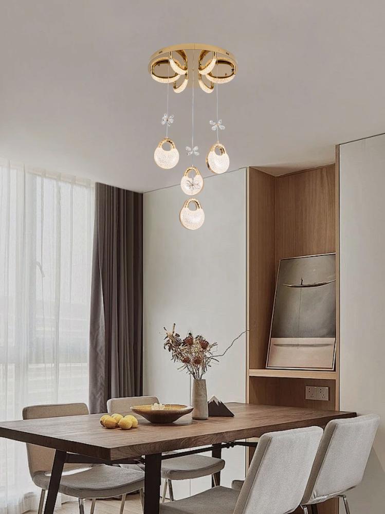 ثريا مودرن سقف إضاءة LED | لون ذهبي، طول قابل للتعديل حتى 100 سم | قطر 45 سم | 60 واط تضمنه لك Best Power سنتين - موديل 9719