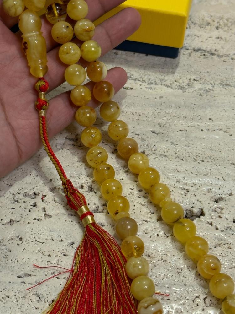 سبحه كهرمان حر حجم كبير شوائب طبيعية