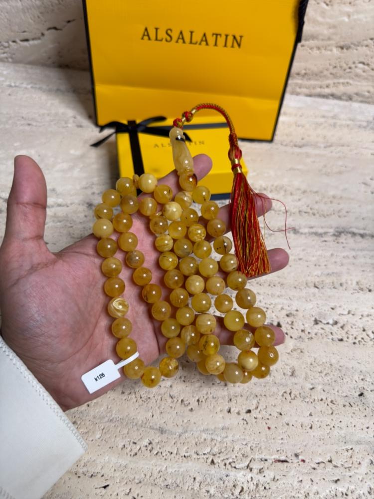 سبحه كهرمان حر حجم كبير شوائب طبيعية